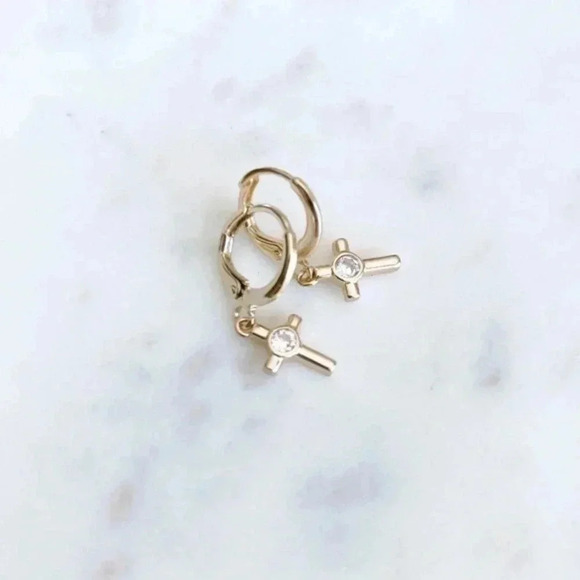 Cross Hoops Earrings - Picture 3 of 6